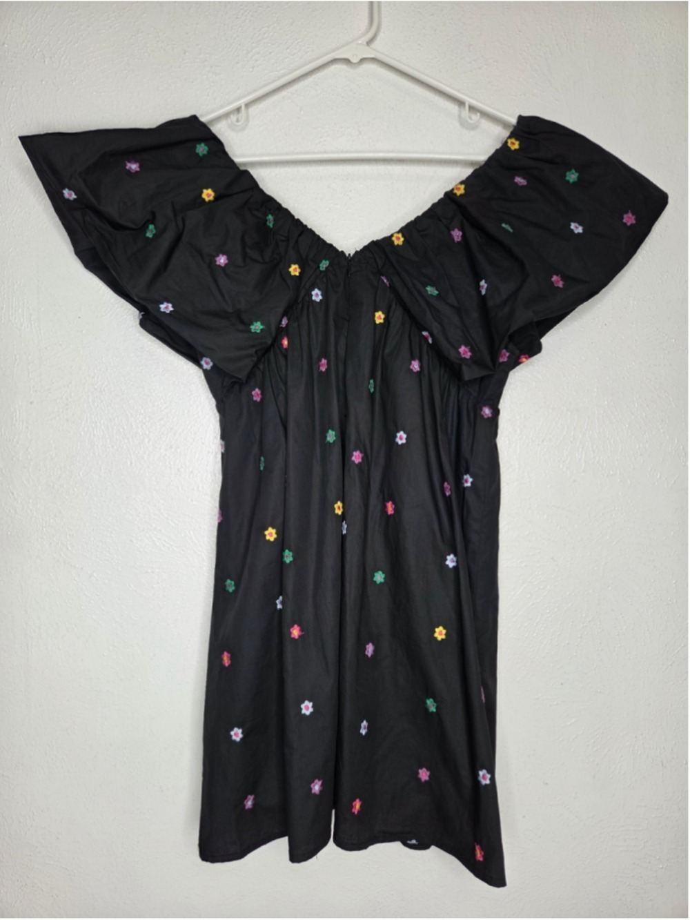 Day + Moon Black Floral Embroidered Mini Dress Women's Size Medium Puff Sleeve - Picture 11 of 13